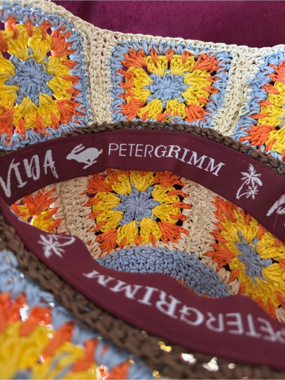 Peter Grimm Women Crochet Sun Hat - Blue, Yellow, Orange & Cream